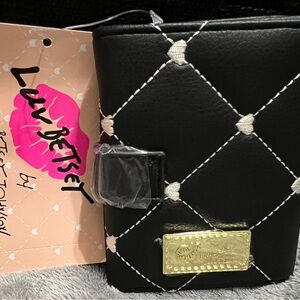 Betsey Johnson Black Quilted Wallet with Gold Accents